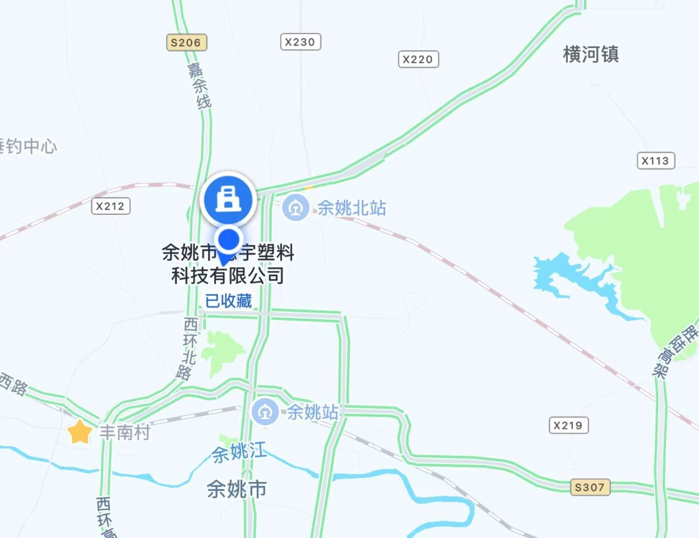地图截图,显示万佑宠WOOYOPET位于中国浙江省宁波市余姚市余姚北站附近