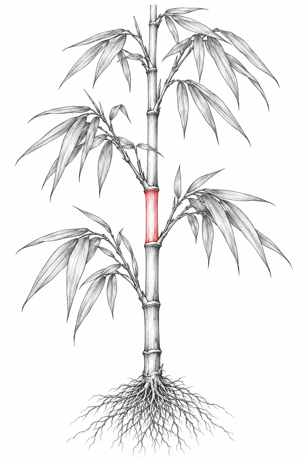 标注竹竿部位的植物插画