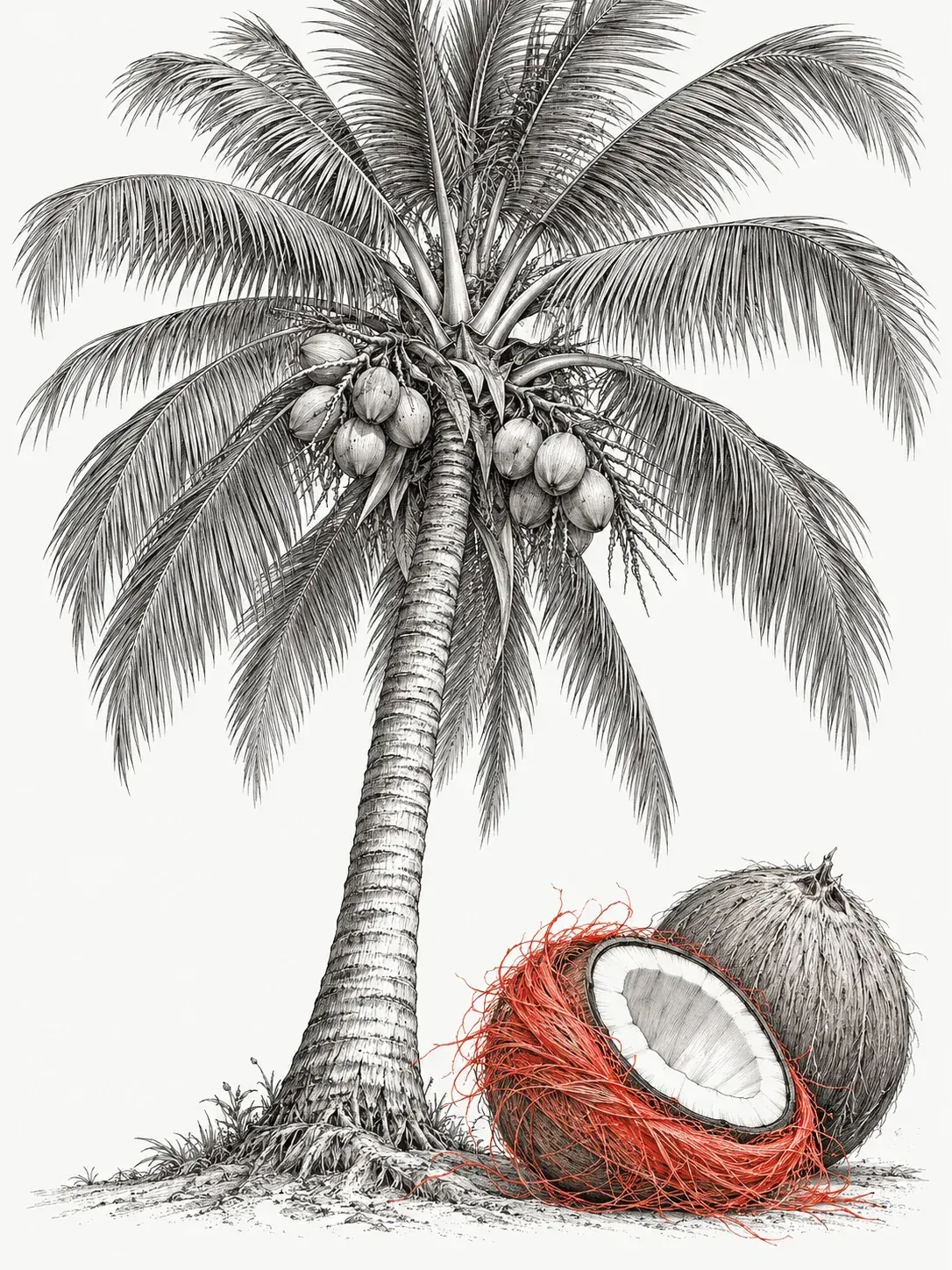 突出椰丝的植物插画