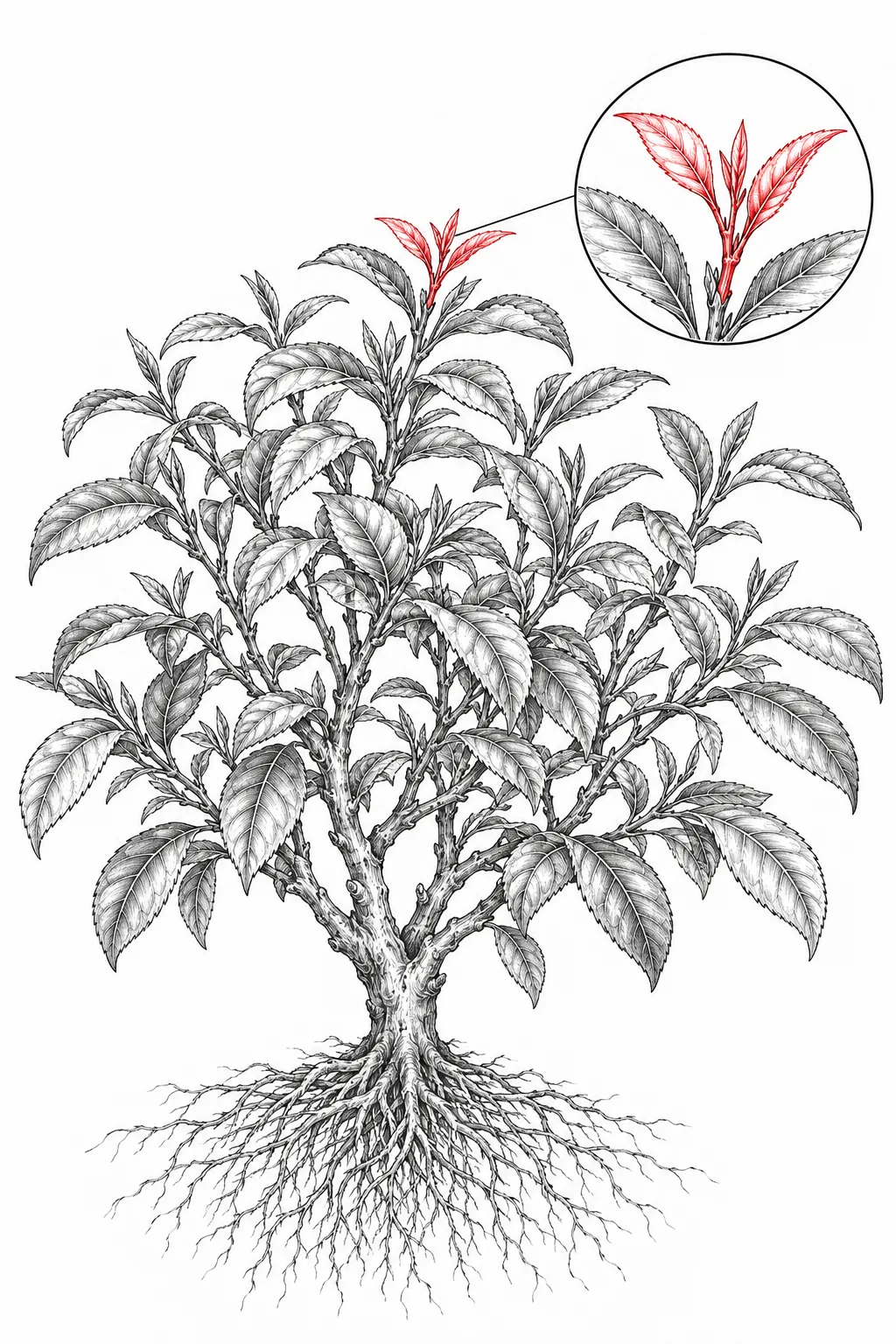 突出铁观音茶芽与茶叶的植物插画