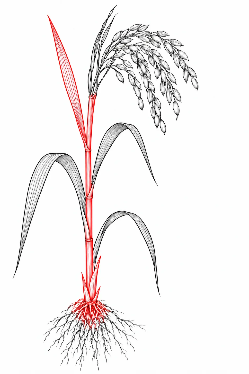 标注麦秸秆的植物插画